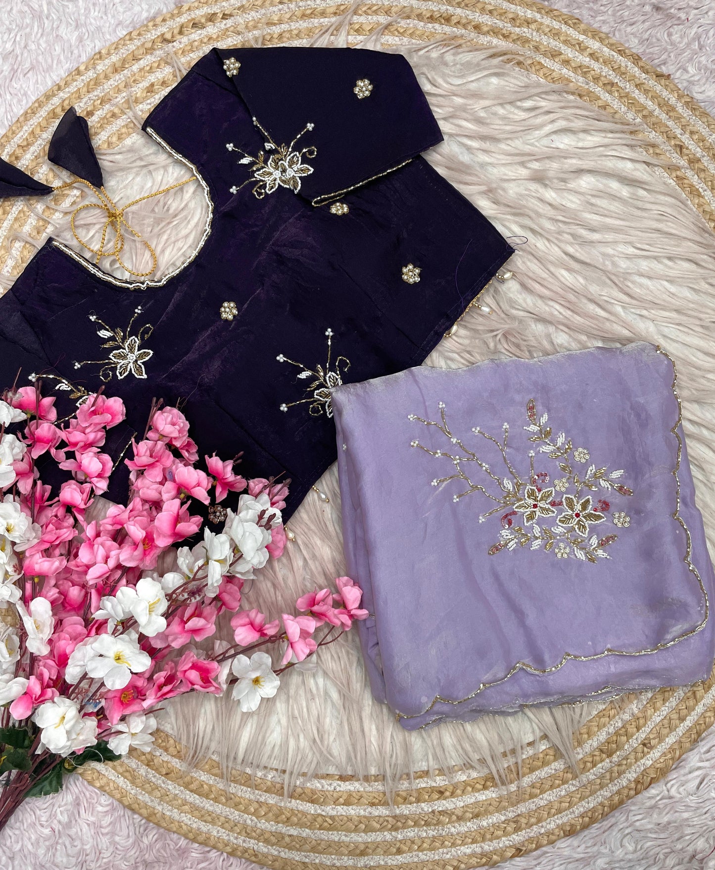 Beautiful Fancy Satin with Khatli Cutdana Hand Work Designer Saree