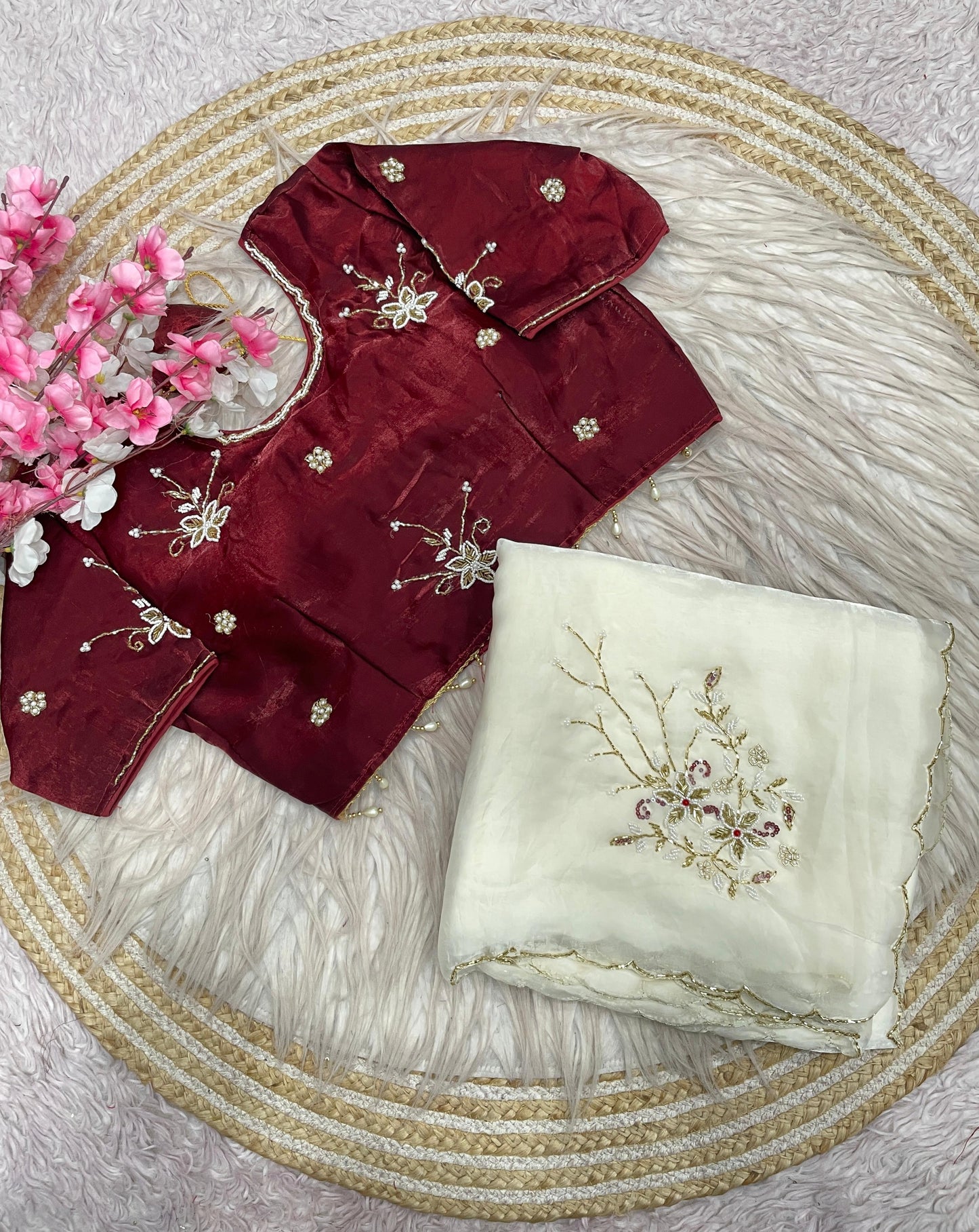 Beautiful Fancy Satin with Khatli Cutdana Hand Work Designer Saree