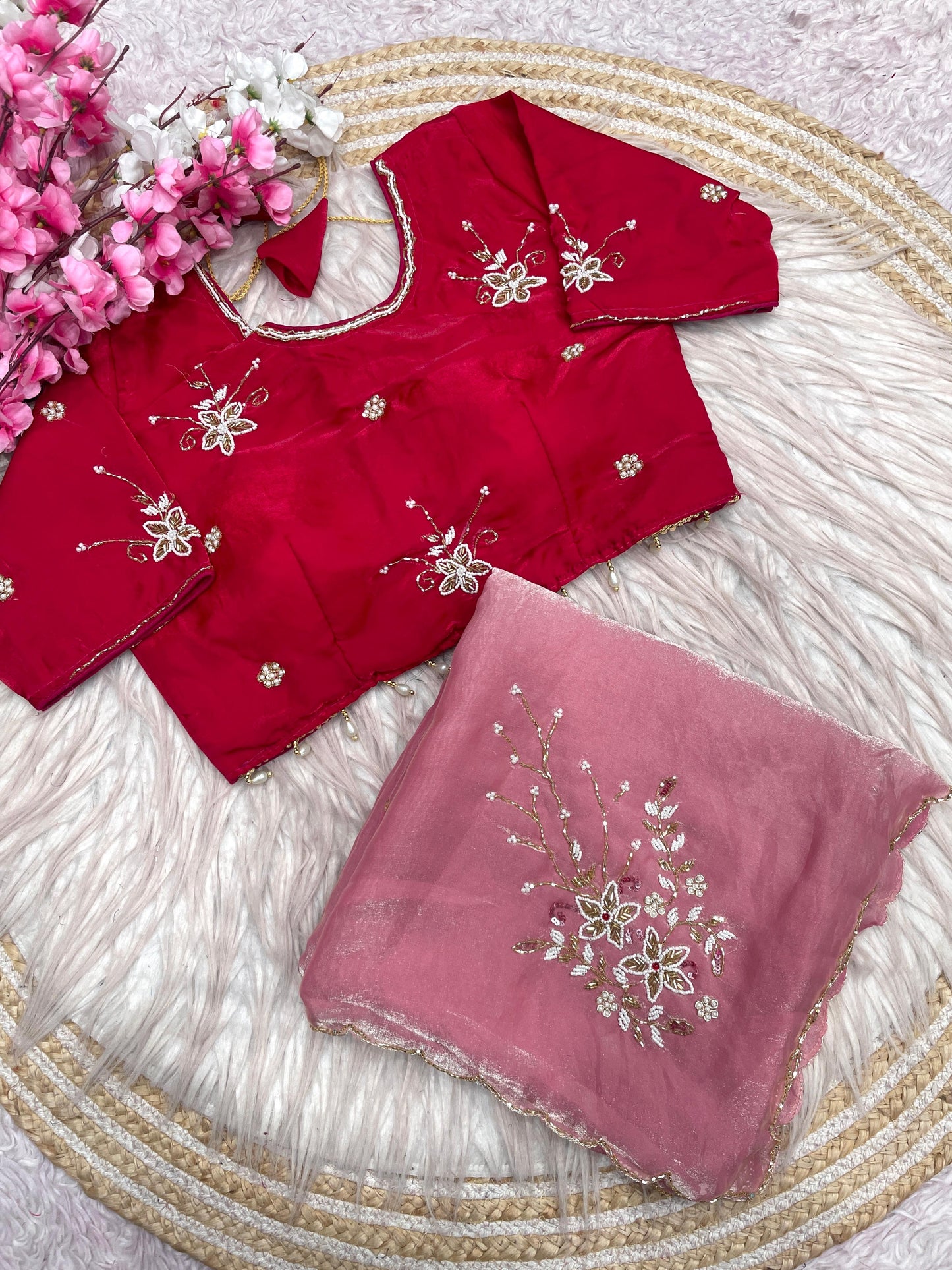Beautiful Fancy Satin with Khatli Cutdana Hand Work Designer Saree