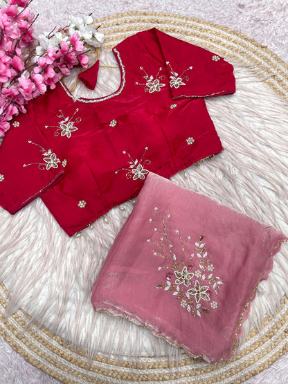 Beautiful Fancy Satin with Khatli Cutdana Hand Work Designer Saree