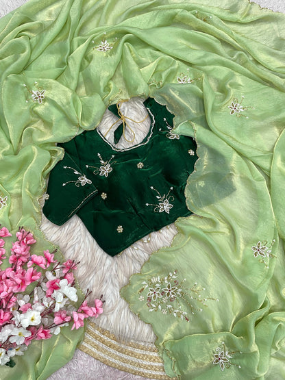 Beautiful Fancy Satin with Khatli Cutdana Hand Work Designer Saree
