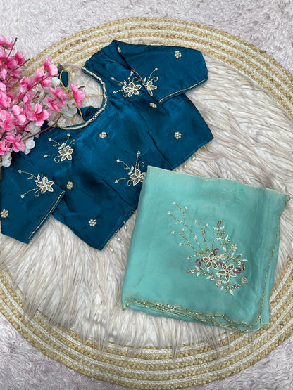 Beautiful Fancy Satin with Khatli Cutdana Hand Work Designer Saree