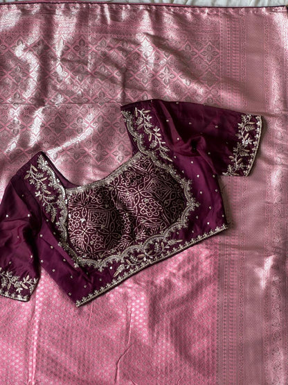 Designer Pure Banarasi Saree With Weaving Motifs & Contrast piping saree