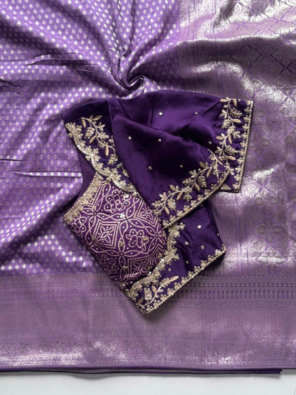 Designer Pure Banarasi Saree With Weaving Motifs & Contrast piping saree