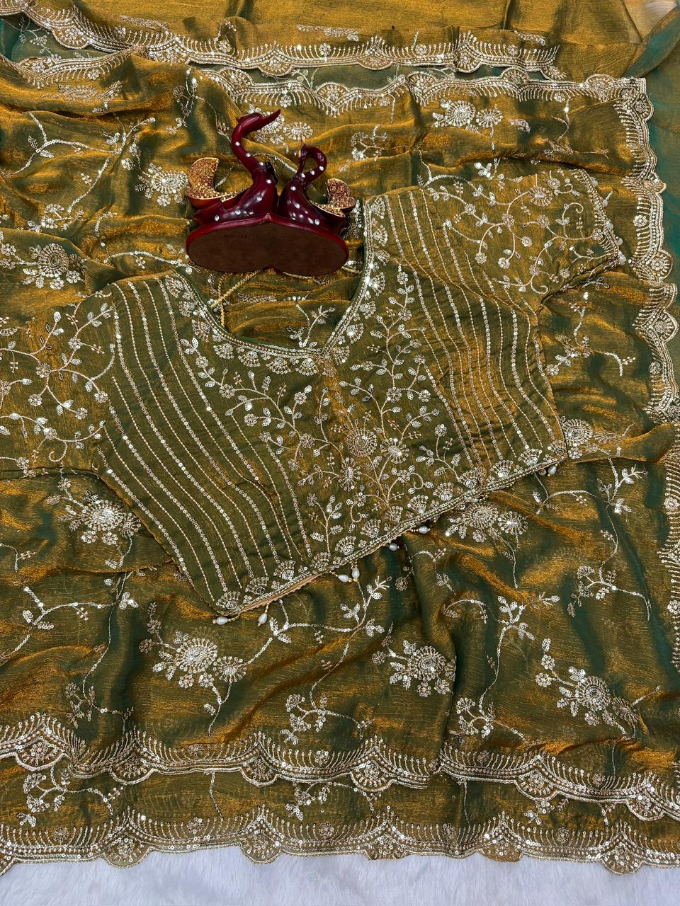 Designer Frendy Chiffon Saree With Sequence Zari Embroidery work saree