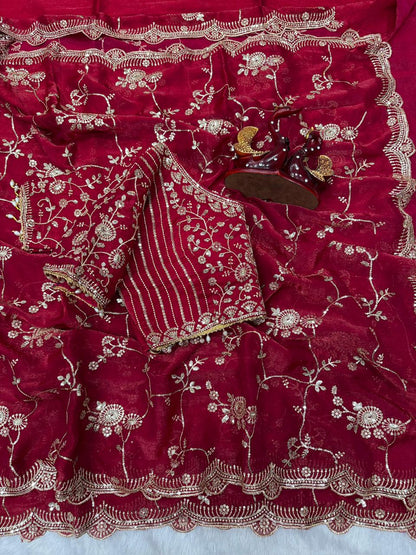 Designer Frendy Chiffon Saree With Sequence Zari Embroidery work saree