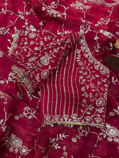 Designer Frendy Chiffon Saree With Sequence Zari Embroidery work saree