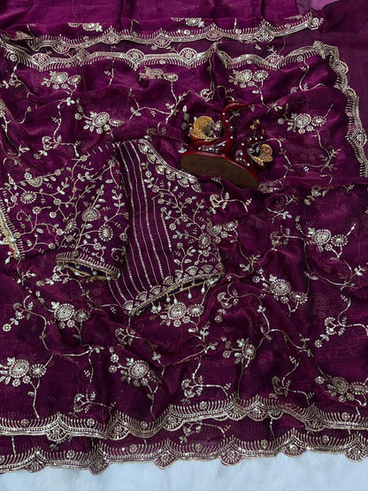 Designer Frendy Chiffon Saree With Sequence Zari Embroidery work saree