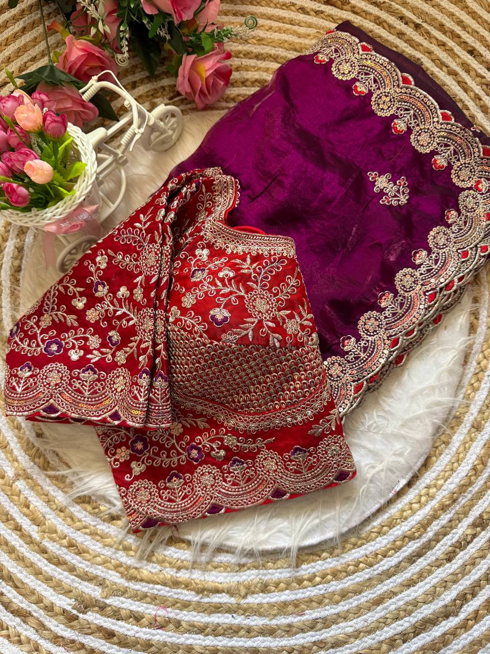 Designer Space Silk Saree With Multi-Sequence Border & Heavy Aari Work saree
