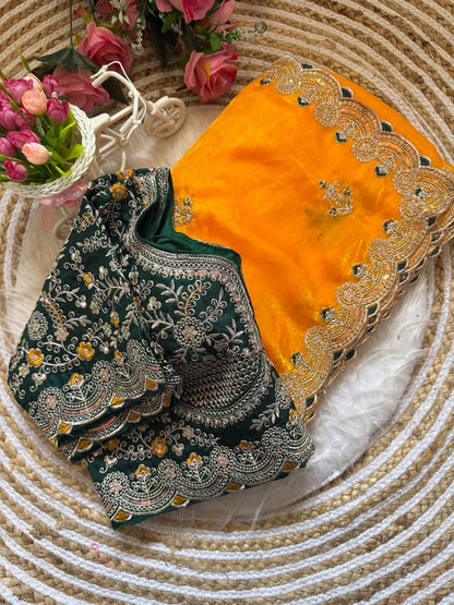 Designer Space Silk Saree With Multi-Sequence Border & Heavy Aari Work saree