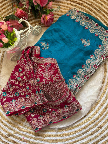 Designer Space Silk Saree With Multi-Sequence Border & Heavy Aari Work saree