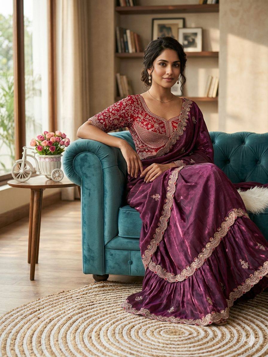 Designer Space Silk Saree With Multi-Sequence Border & Heavy Aari Work saree