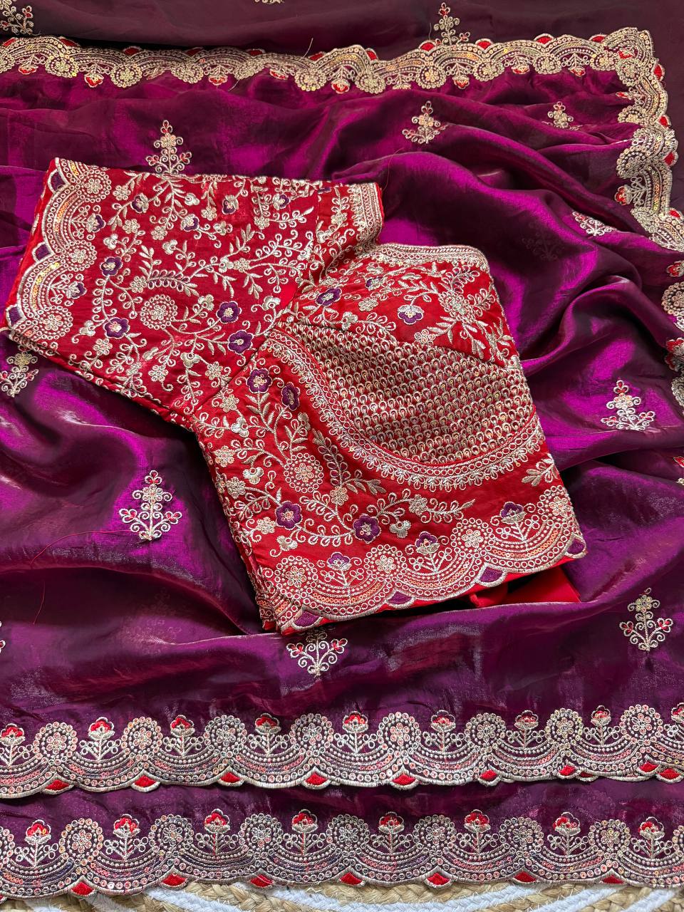 Designer Space Silk Saree With Multi-Sequence Border & Heavy Aari Work saree