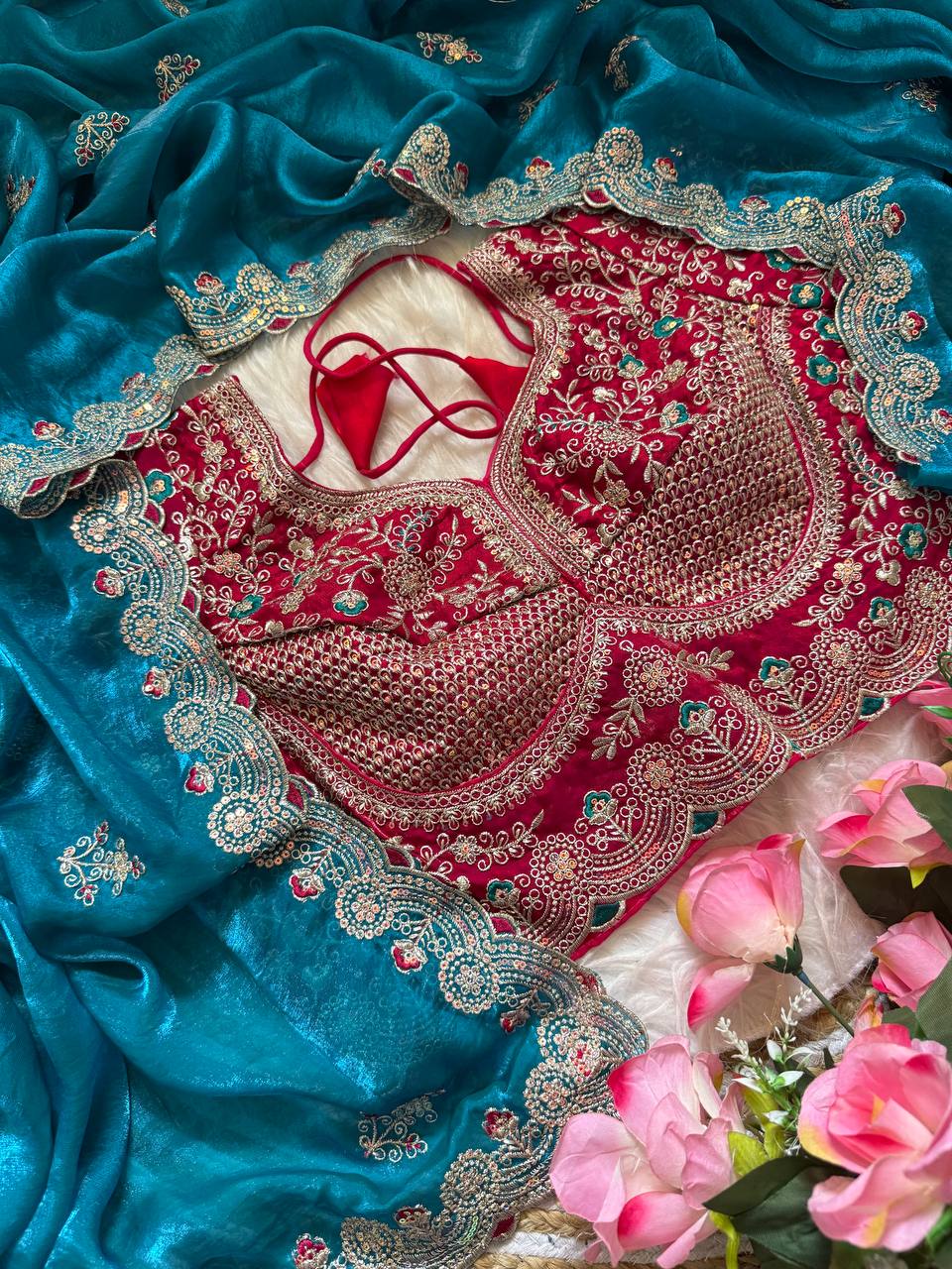 Designer Space Silk Saree With Multi-Sequence Border & Heavy Aari Work saree