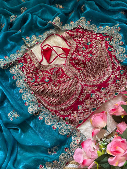 Designer Space Silk Saree With Multi-Sequence Border & Heavy Aari Work saree