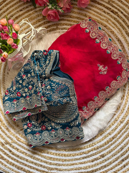 Designer Space Silk Saree With Multi-Sequence Border & Heavy Aari Work saree