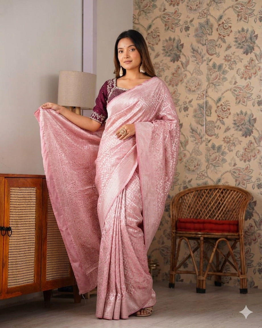 Designer Pure Banarasi Saree With Weaving Motifs & Contrast piping saree
