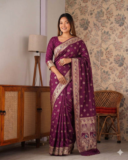 Designer Pure HO Silk With Jacquard Weaving & Cutdana Handwork Saree
