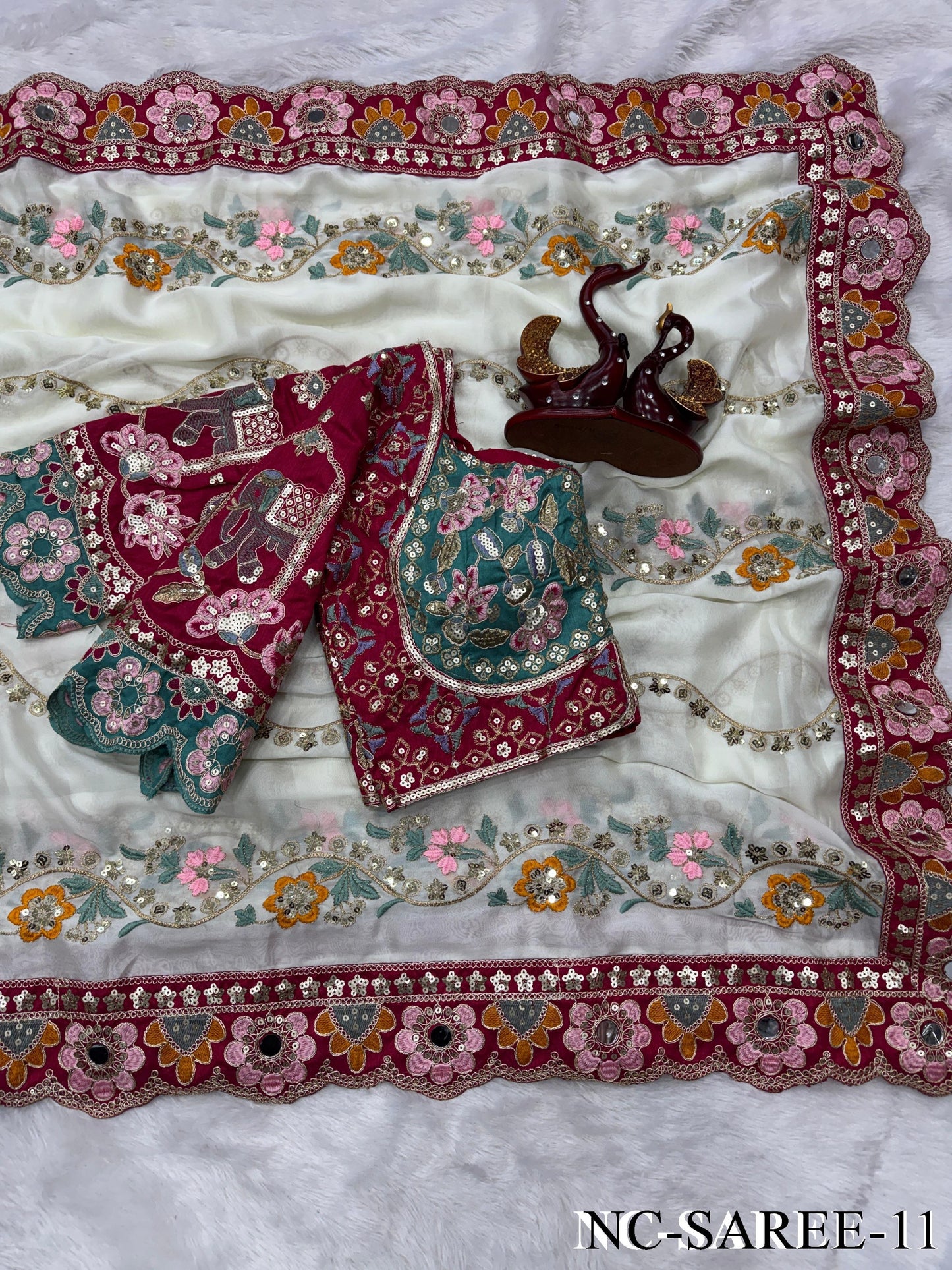 Beautiful Rangoli Silk Saree With Dori Embroidery & Mirror Touch Work