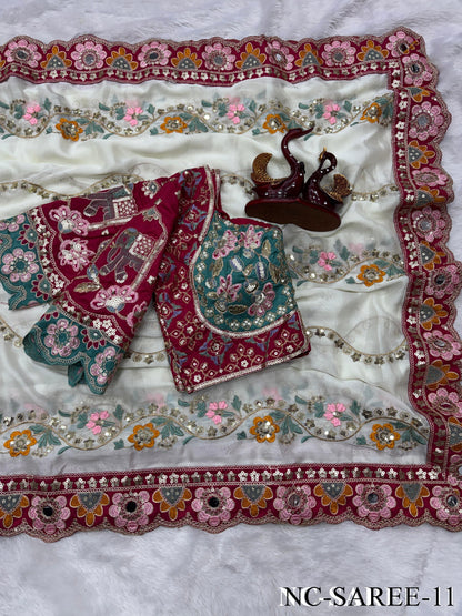 Beautiful Rangoli Silk Saree With Dori Embroidery & Mirror Touch Work