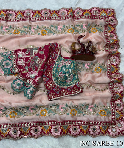Beautiful Rangoli Silk Saree With Dori Embroidery & Mirror Touch Work