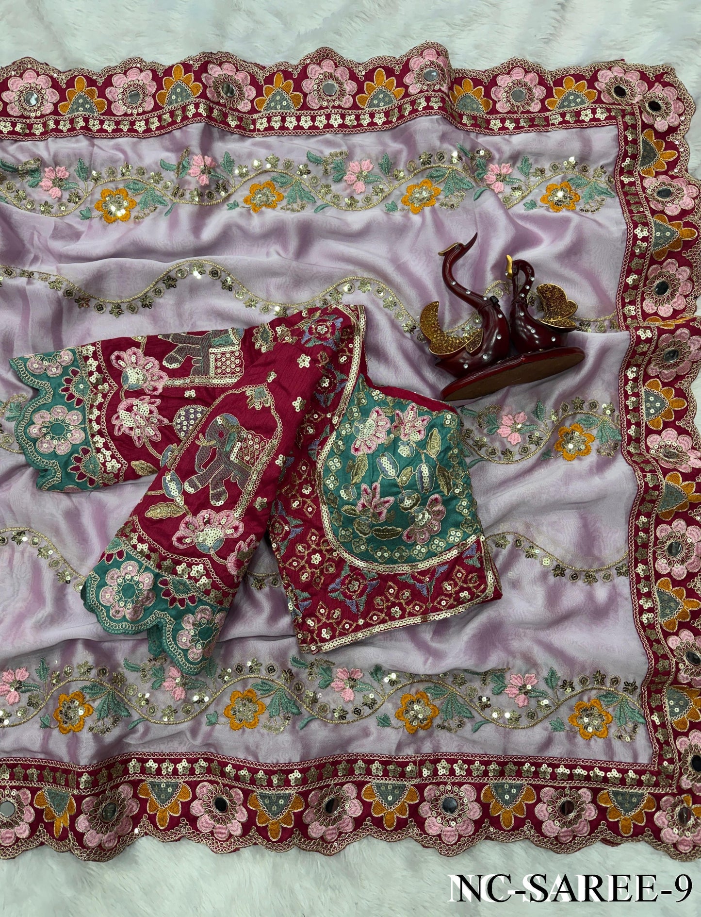 Beautiful Rangoli Silk Saree With Dori Embroidery & Mirror Touch Work