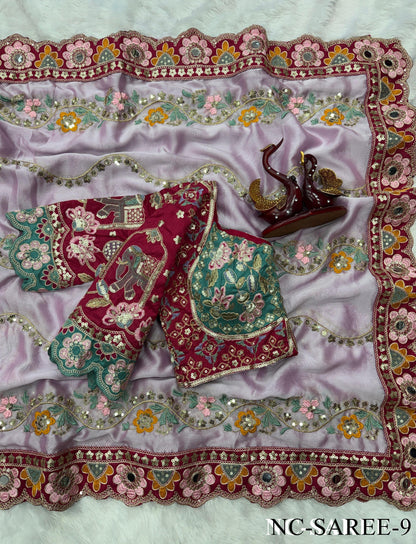 Beautiful Rangoli Silk Saree With Dori Embroidery & Mirror Touch Work