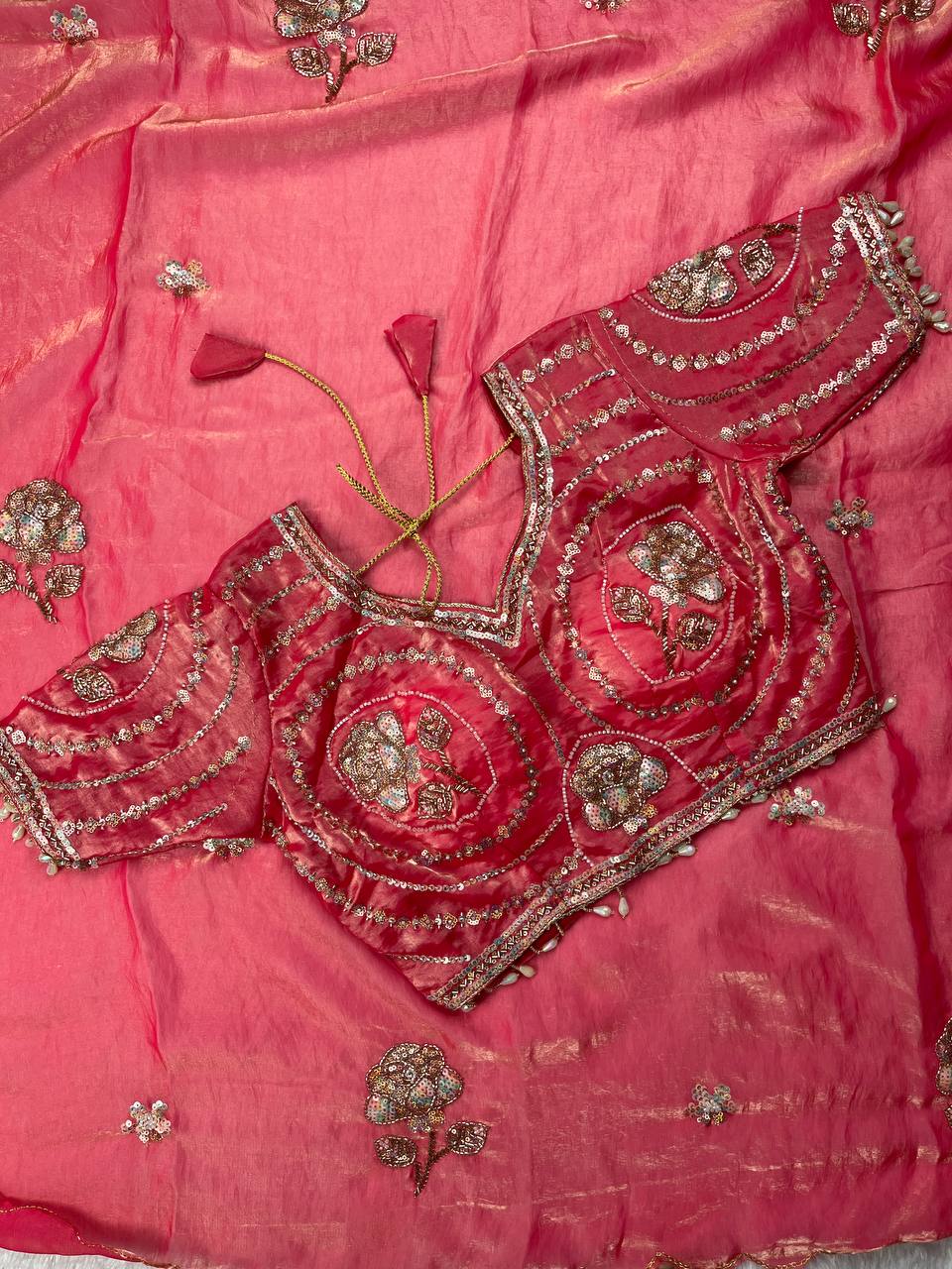Beautiful Rich Space Silk Saree With Tone-to-Tone aarco Embroidery work