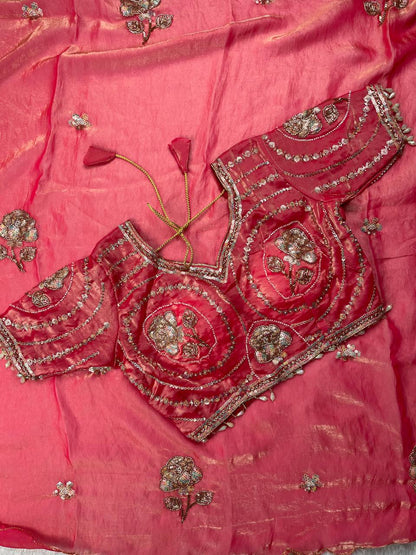 Beautiful Rich Space Silk Saree With Tone-to-Tone aarco Embroidery work
