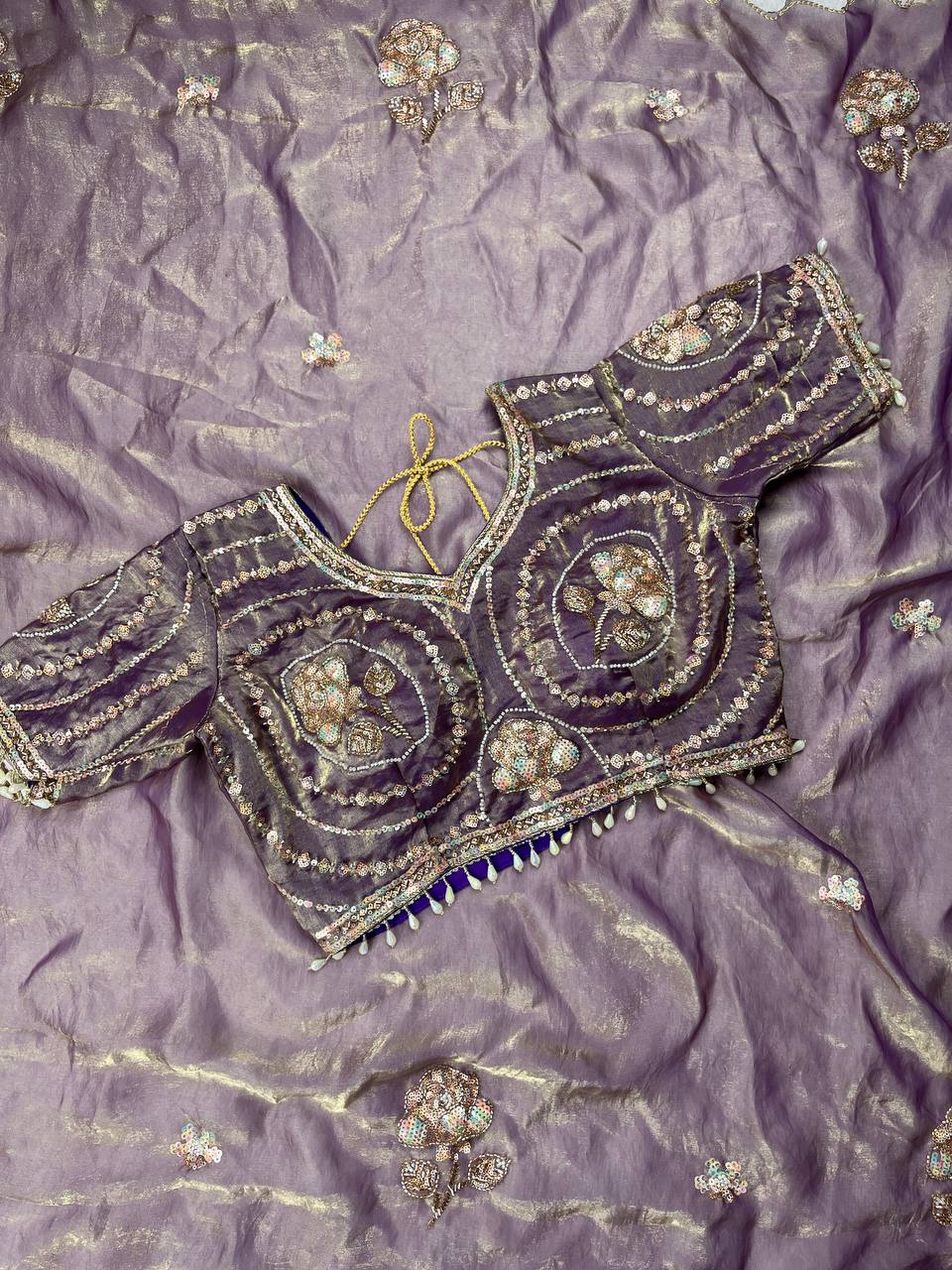 Beautiful Rich Space Silk Saree With Tone-to-Tone aarco Embroidery work