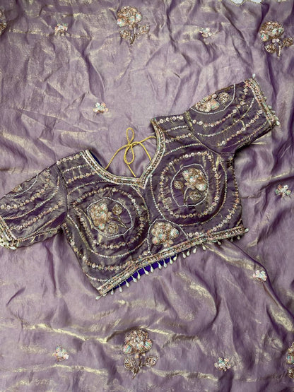 Beautiful Rich Space Silk Saree With Tone-to-Tone aarco Embroidery work