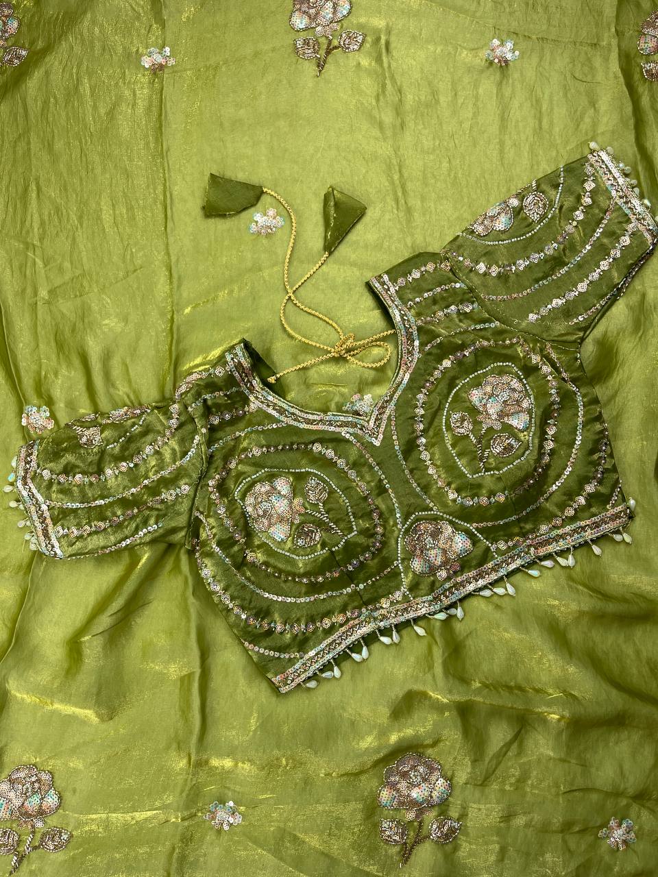 Beautiful Rich Space Silk Saree With Tone-to-Tone aarco Embroidery work