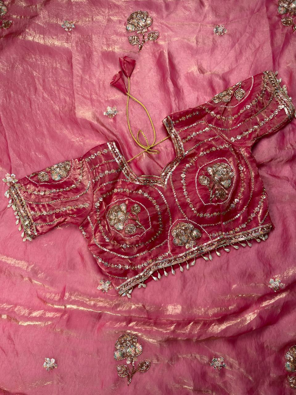 Beautiful Rich Space Silk Saree With Tone-to-Tone aarco Embroidery work