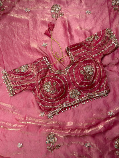 Beautiful Rich Space Silk Saree With Tone-to-Tone aarco Embroidery work