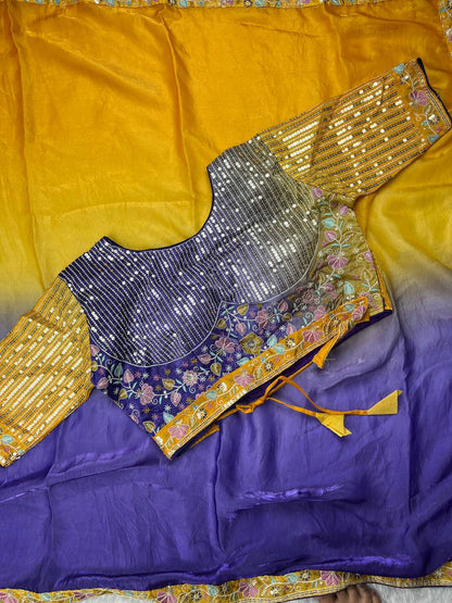 Beautiful Rich Satin Saree With Sequins & Heavy Embroidery Work