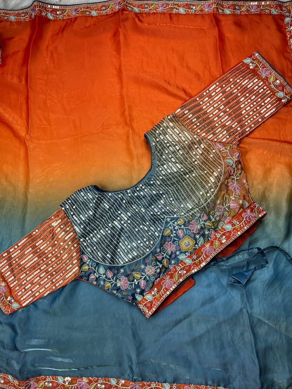 Beautiful Rich Satin Saree With Sequins & Heavy Embroidery Work