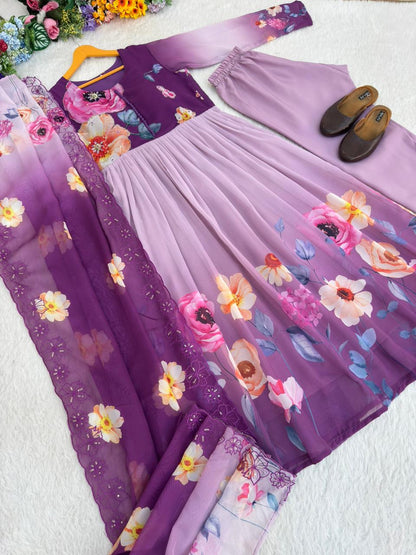 Beautifull Fox Georgette Handwork Neck Sleeve Gown