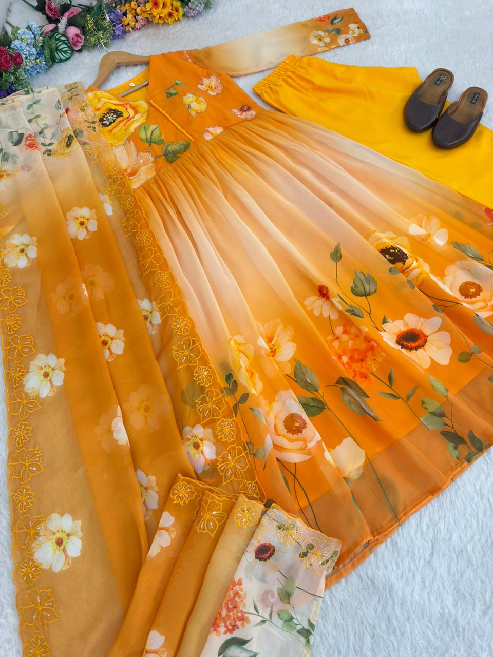 Beautifull Fox Georgette Handwork Neck Sleeve Gown