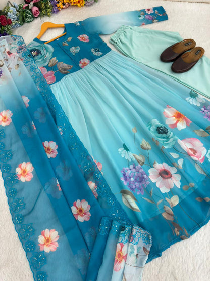 Beautifull Fox Georgette Handwork Neck Sleeve Gown