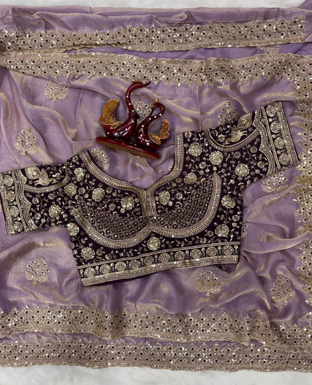 Beautifull Soft Frendy Satin With Sequience Zari Embroidery Work Saree