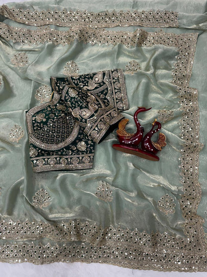 Beautifull Soft Frendy Satin With Sequience Zari Embroidery Work Saree