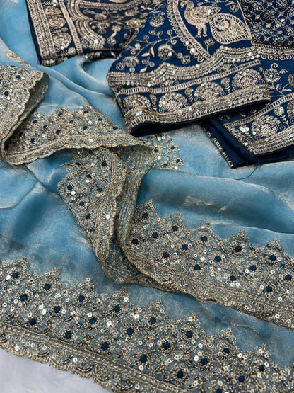 Beautifull Soft Frendy Satin With Sequience Zari Embroidery Work Saree
