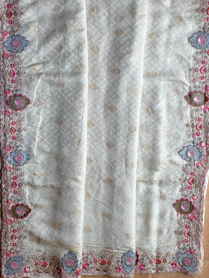 Beautiful  Look Coding Work & Multi Colour Sequence Dola Silk Saree