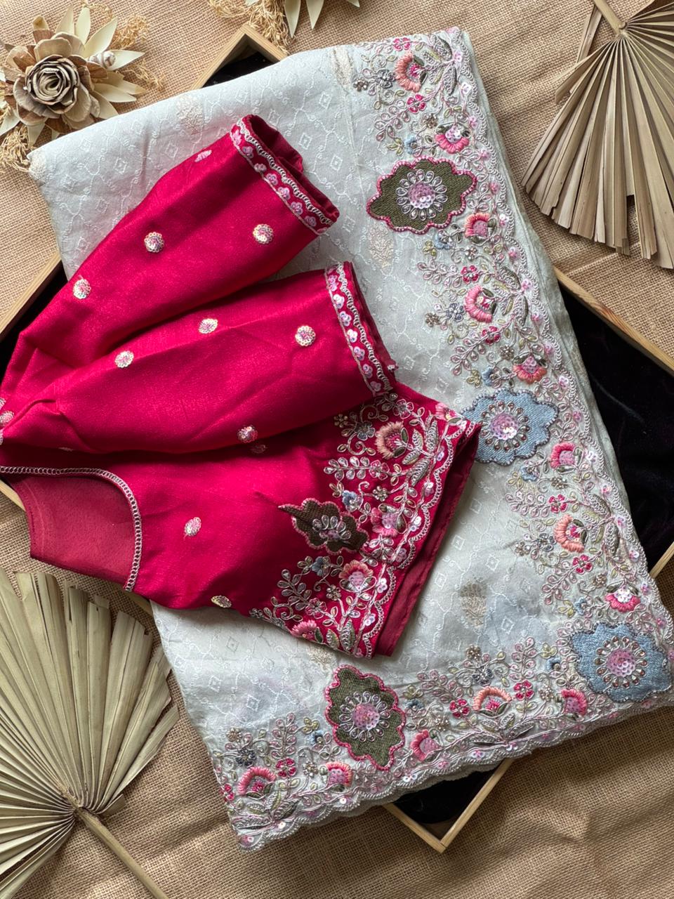 Beautiful  Look Coding Work & Multi Colour Sequence Dola Silk Saree