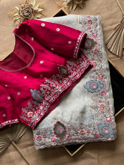 Beautiful  Look Coding Work & Multi Colour Sequence Dola Silk Saree
