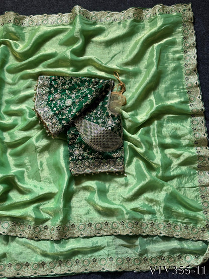 Beautiful Elegant Rich Look Embroidery Thread Work Premium Space Silk Saree