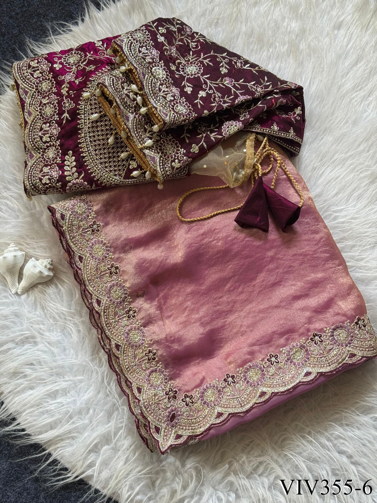 Beautiful Elegant Rich Look Embroidery Thread Work Premium Space Silk Saree