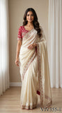 Beautiful Elegant Rich Look Embroidery Thread Work Premium Space Silk Saree