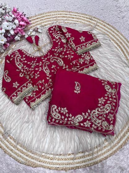 Beautiful Soft Rich Fandy Satin Silk Sequence Embroidery Work Saree