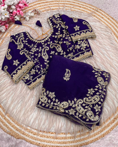 Beautiful Soft Rich Fandy Satin Silk Sequence Embroidery Work Saree